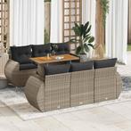 vidaXL 7-delige Loungeset met kussens poly rattan grijs, Tuin en Terras, Verzenden, Nieuw, Loungeset