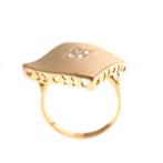 18 Krt. Gouden fantasie ring; Matte vierkant | Diamant 0,..., 18 tot 19, Gebruikt, Overige kleuren, Ophalen of Verzenden