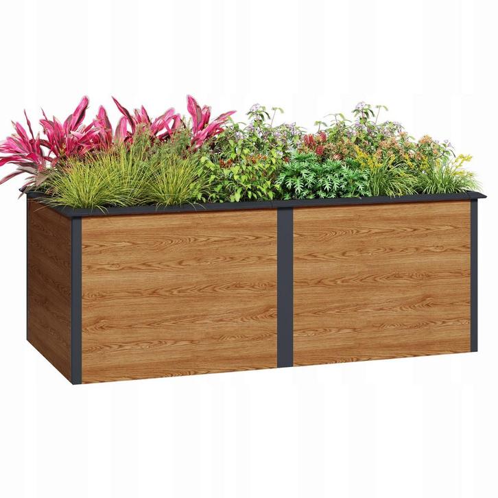 Plantenbak buiten - 200x75x77cm - staal - antraciet houtlook, Tuin en Terras, Bloembakken en Plantenbakken, Nieuw, Ophalen of Verzenden