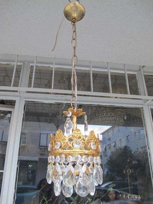 Kroonluchter - Verguld messing - Set Antieke Kristallen Lamp, Antiek en Kunst, Antiek | Verlichting