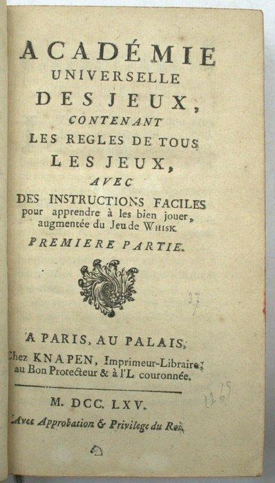 L’Académie universelle des jeux, Contenant les règles de, Antiek en Kunst, Antiek | Boeken en Manuscripten