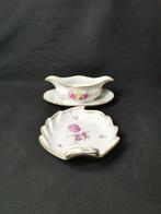 KPM - fiori - Salsiera e piatto a forma foglie - scettro in