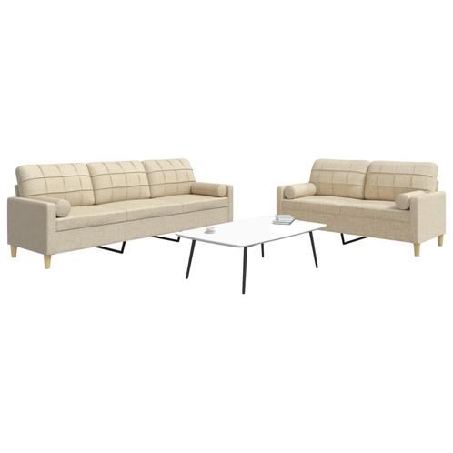 vidaXL 2-delige Loungeset met sierkussens stof crèmekleurig, Huis en Inrichting, Zetels | Zetels, Nieuw, Verzenden