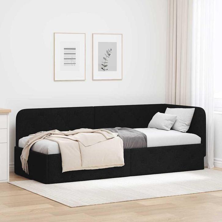 vidaXL Hoek Bed Frame met hoofdeinde Zwart 80 x 200 cm Stof, Huis en Inrichting, Slaapkamer | Bedden, Nieuw, Verzenden