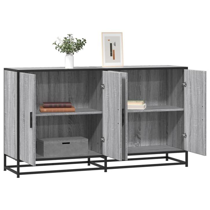 vidaXL Dressoir 134x35x76 cm bewerkt hout grijs sonoma, Huis en Inrichting, Kasten | Dressoirs, Nieuw, Verzenden