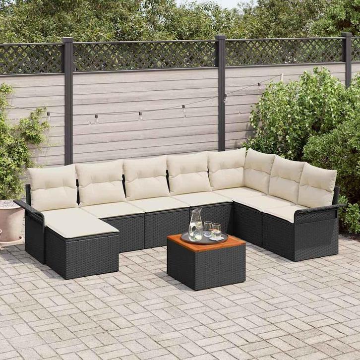 vidaXL Tuinbank Set 9 pcs Zwart Poly rattan, Tuin en Terras, Tuinsets en Loungesets, Nieuw, Verzenden