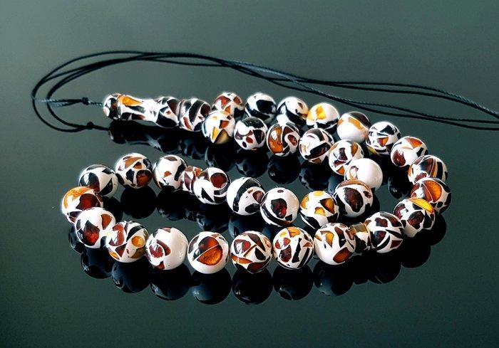 Amber Zeldzame amber gebedskralen rozenkrans Tesbih Misbaha, Verzamelen, Mineralen en Fossielen