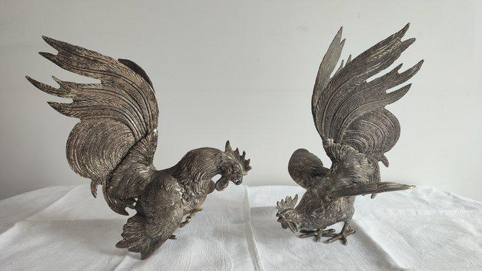 Combat de Coqs en métal argenté - RARE - Statue, Combat de, Antiek en Kunst, Curiosa en Brocante