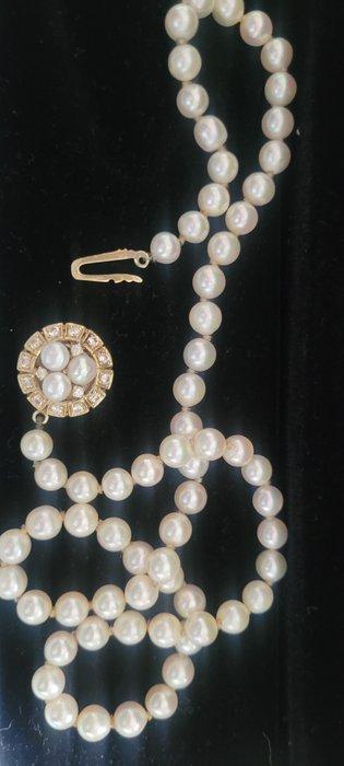 Kralensnoer - 14 karaat Geel goud Parel - Diamant, Handtassen en Accessoires, Antieke sieraden