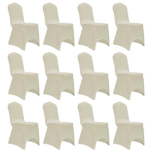 vidaXL Stoelhoezen stretch 12 st crème, Tuin en Terras, Tuinmeubel-accessoires, Nieuw, Verzenden