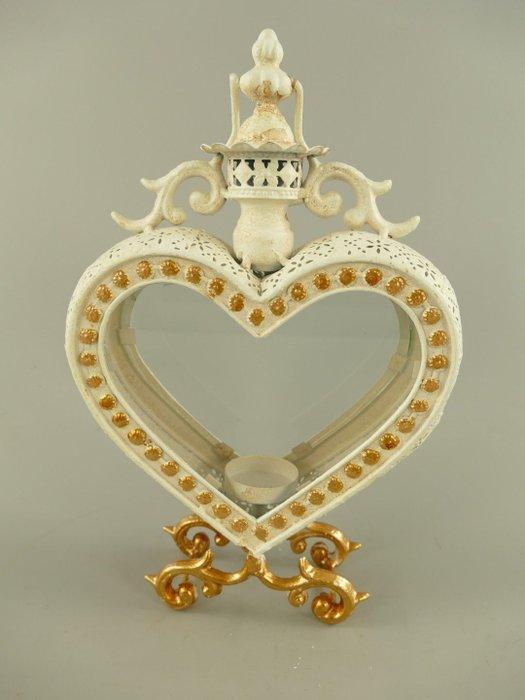 Lantaarn - Glas, Metaal - Heart shaped candle holde, Antiek en Kunst, Kunst | Designobjecten