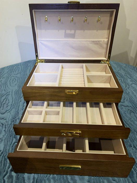 Sieradendoos - Hout, Alcantara - Sieradendoos 3 niveaus, Antiek en Kunst, Curiosa en Brocante