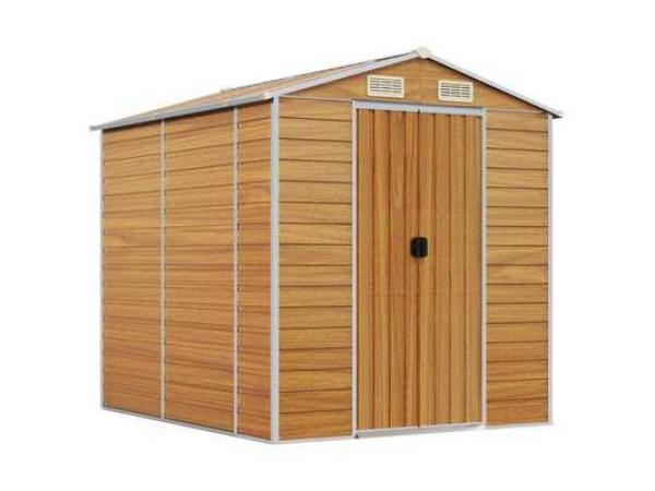 Veiling - VidaXL metalen tuinschuur houtlook 215x191x198cm, Tuin en Terras, Tuinhuizen