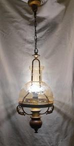 Plafondlamp - brons, glas, hout, Antiek en Kunst