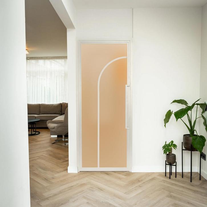 Stalen Binnendeur - Wit - 2 Vlaks rond - Mat glas, Doe-het-zelf en Bouw, Deuren en Vliegenramen, Nieuw, Metaal, Binnendeur, 200 tot 215 cm