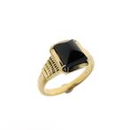 Vintage gouden herenring met onyx, Handtassen en Accessoires, Ringen, 18 tot 19, Gebruikt, Overige kleuren, Ophalen of Verzenden