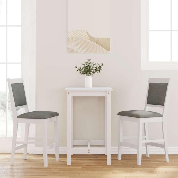 vidaXL Barkrukken met kussens 2 stuks wit massief hout, Huis en Inrichting, Barkrukken, Nieuw, Verzenden