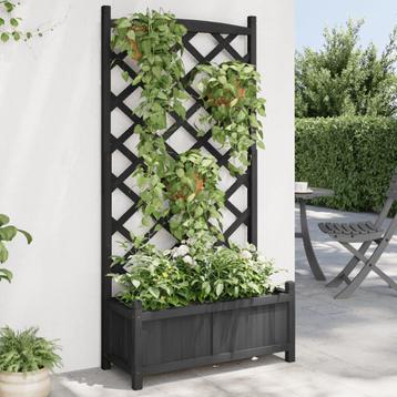 vidaXL Plantenbak met latwerk massief vurenhout zwart, Verzenden, Nieuw