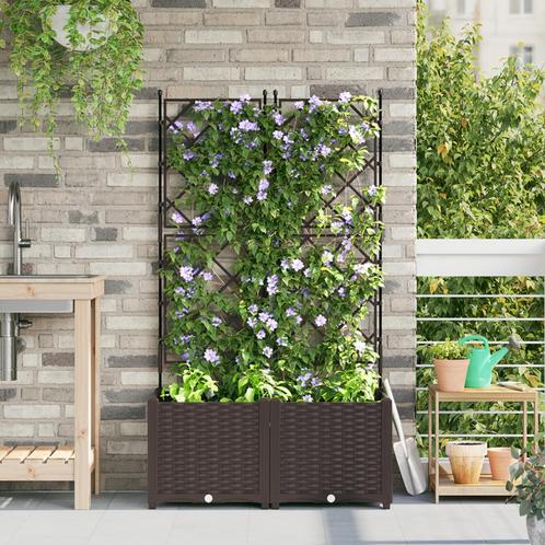 vidaXL Tuinplantbak met Trellis 2 st Bruin 80x40x143 cm, Tuin en Terras, Bloempotten, Nieuw, Verzenden