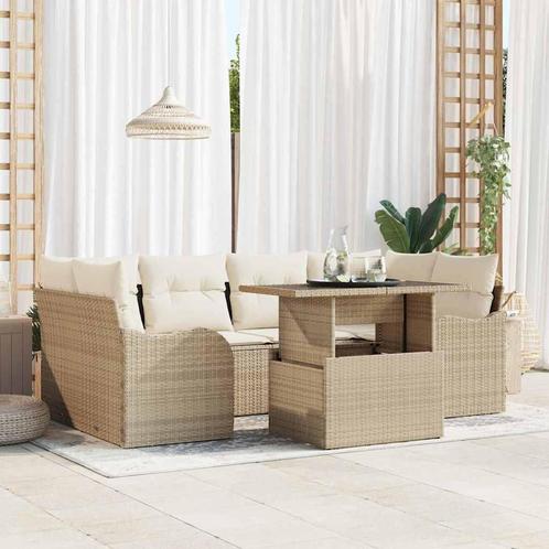 vidaXL Tuinbank Set 7 pcs Beige 100 x 55 x 73 cm Poly rattan, Tuin en Terras, Tuinsets en Loungesets, Nieuw, Verzenden