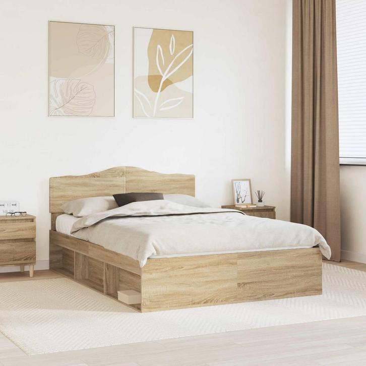 vidaXL Bedframe met hoofdeinde Sonoma 140 x 190 cm Massief, Huis en Inrichting, Slaapkamer | Bedden, Nieuw, Verzenden
