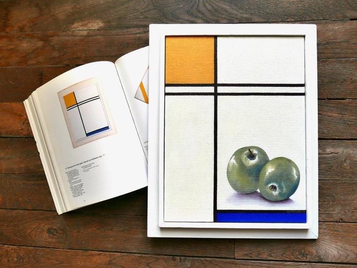 Jos Verheugen - Free after Mondrian, with Apples (M107), Antiek en Kunst, Kunst | Schilderijen | Modern