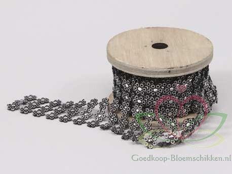 Brocantband bloemen 3 cm. rol 2 meter. zilverkleur, Huis en Inrichting, Woonaccessoires | Kunstplanten en Kunstbloemen, Nieuw