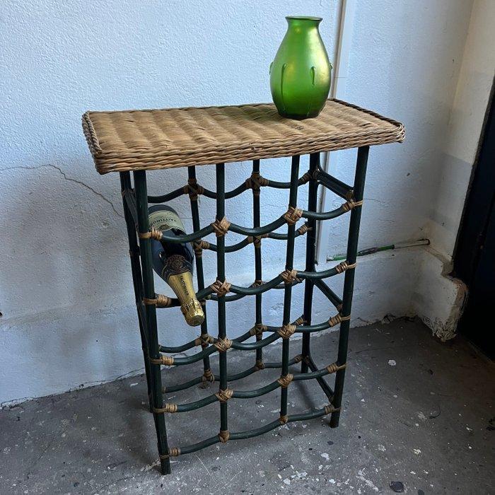 Wijnrek - Vintage Rattan & bamboo Winebottleholder - Rattan,, Antiek en Kunst, Antiek | Keukengerei