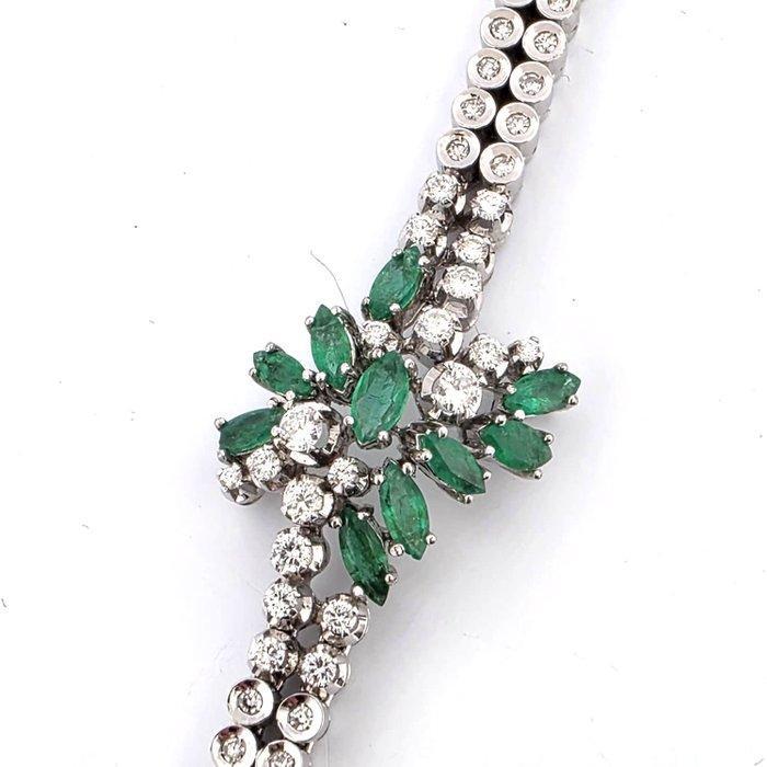 Armband - 18 karaat Witgoud - 3.50ct. tw. Smaragd - Diamant, Bijoux, Sacs & Beauté, Bracelets