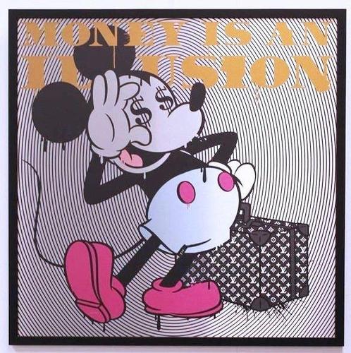 Suketchi - Mickey Mouse - Money Is An Illusion, Antiquités & Art, Art | Peinture | Moderne