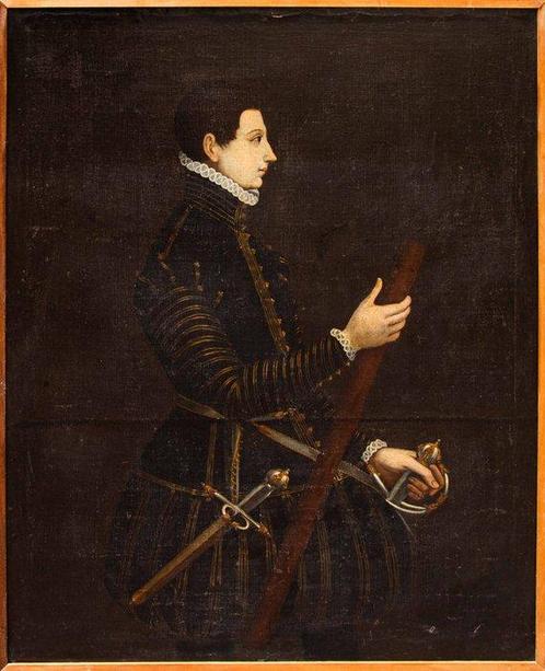 Scuola lombarda (XVII) - Ritratto di spadaccino - XL format, Antiek en Kunst, Kunst | Schilderijen | Klassiek