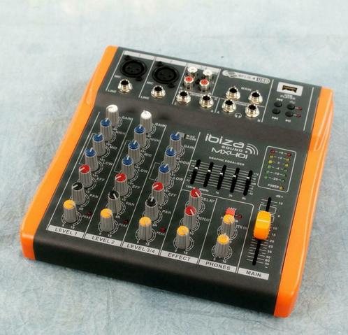 Ibiza  MX401 4 kanaals Stage Mixer Usb 4 kanalen zang paneel, Muziek en Instrumenten, Mengpanelen, Nieuw, Microfooningang, 5 tot 10 kanalen