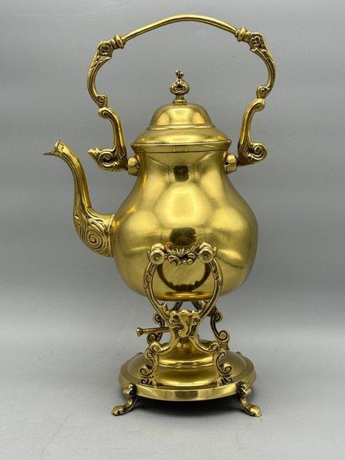 Theepot - Koper, Messing - Theepot op standaard, Antiek en Kunst, Curiosa en Brocante