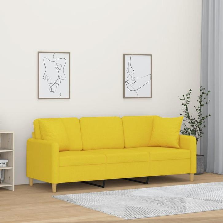 vidaXL Driezitsbank met sierkussens 180 cm stof lichtgeel, Huis en Inrichting, Zetels | Zetels, Nieuw, Verzenden