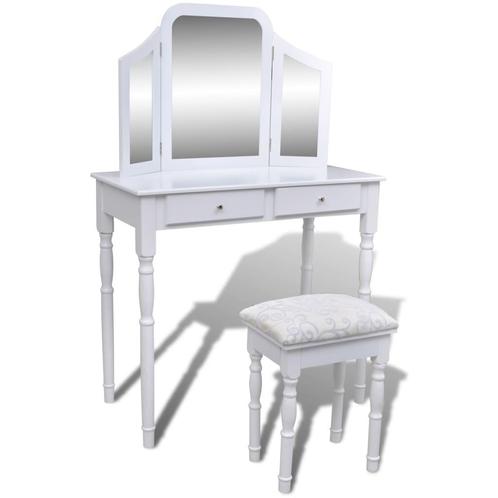 vidaXL Kaptafel met 2 lades, 3-in-1 spiegel en krukje wit, Huis en Inrichting, Tafels | Kaptafels, Nieuw, Verzenden