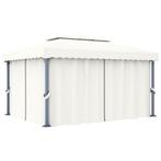 vidaXL Prieel met gordijn 4x3 m aluminium crèmewit, Tuin en Terras, Partytenten, Verzenden, Nieuw