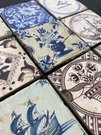 Tegel - Antieke tegels met tulpen, schip, springertjes,, Antiek en Kunst