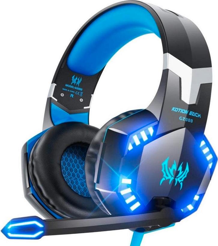 2dekans | KOTION EACH G2000 Gaming Headset - Zwart/Blauw -, Computers en Software, Headsets, Ophalen of Verzenden