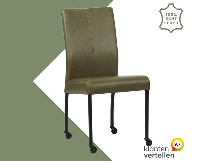 Leren eetkamerstoel Comfort met wieltjes - Granada Moss, Huis en Inrichting, Stoelen, Overige kleuren, Eén, Nieuw, Leer, Ophalen of Verzenden