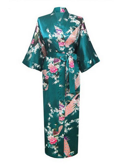 KIMU® Kimono Petrol Maxi XL-XXL Yukata Satijn Lang Lange Bla, Kleding | Dames, Carnavalskleding en Feestkleding, Nieuw, Ophalen of Verzenden