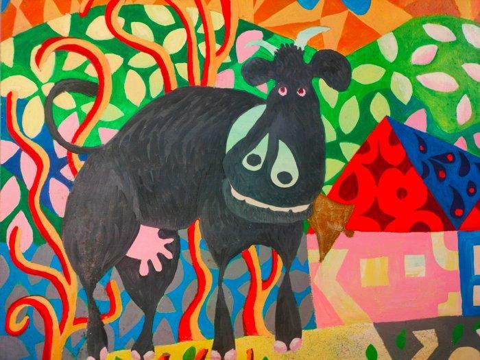 Andrea Viviani (XX) - Due mucche in paese, Antiek en Kunst, Kunst | Schilderijen | Modern