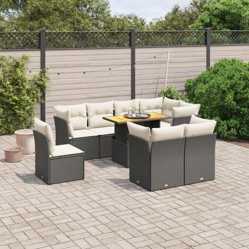 vidaXL 9-delige Loungeset met kussens poly rattan zwart, Tuin en Terras, Tuinsets en Loungesets, Loungeset, Nieuw, Verzenden