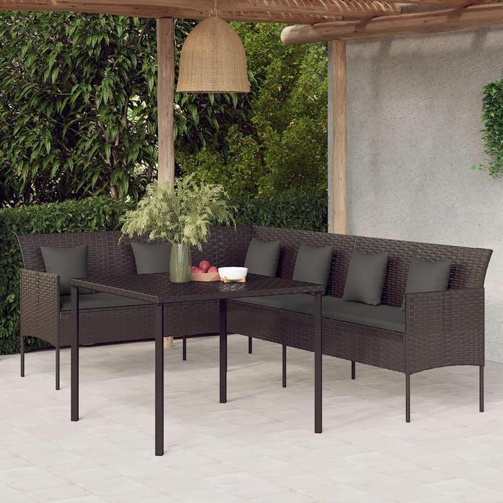 vidaXL 2-delige Tuinset met kussens poly rattan zwart, Tuin en Terras, Tuinsets en Loungesets, Tuinset, Nieuw, Verzenden