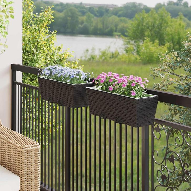 vidaXL Balkon 2 pcs Zwart 50 x 17 x 17 cm Metaal, Tuin en Terras, Bloempotten, Nieuw, Verzenden