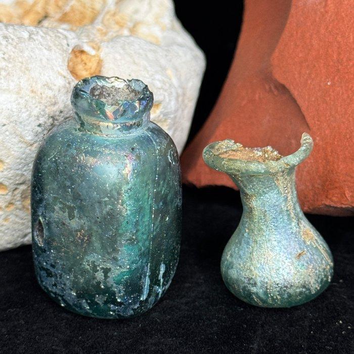 Oud-Romeins Glas Set van twee Romeinse glazen, Antiek en Kunst, Antiek | Overige Antiek