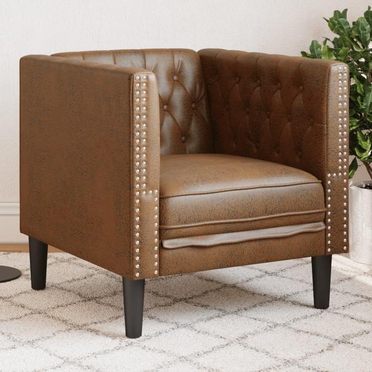 vidaXL Fauteuil Chesterfield-stijl kunstsuède bruin, Huis en Inrichting, Zetels | Zetels, Nieuw, Verzenden