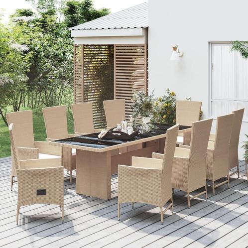 vidaXL 11-delige Tuinset met kussens poly rattan beige, Tuin en Terras, Tuinsets en Loungesets, Tuinset, Nieuw, Verzenden