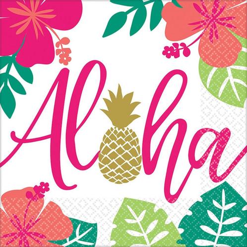 Hawaii Servetten Aloha 33cm 16st, Hobby en Vrije tijd, Feestartikelen, Nieuw, Verzenden