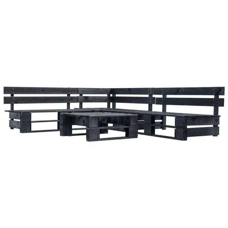 vidaXL 4-delige Loungeset pallet hout zwart, Tuin en Terras, Tuinsets en Loungesets, Loungeset, Nieuw, Verzenden