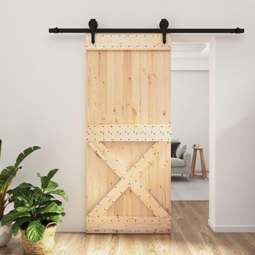 vidaXL Schuifdeur met beslag 90x210 cm massief grenenhout, Doe-het-zelf en Bouw, Deuren en Vliegenramen, Verzenden, Nieuw